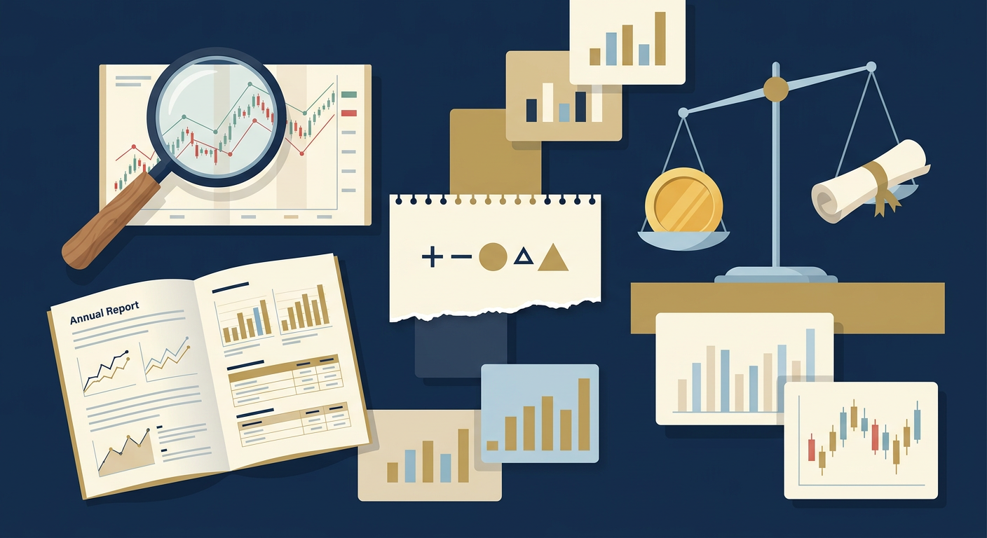 Illustrated collage of BRVM valuation charts and formulas
